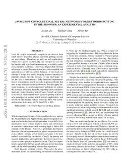 JavaScript Convolutional Neural Networks for Keyword Spotting in the
  Browser: An Experimental Analysis