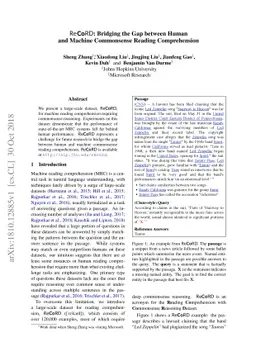 ReCoRD: Bridging the Gap between Human and Machine Commonsense Reading
  Comprehension