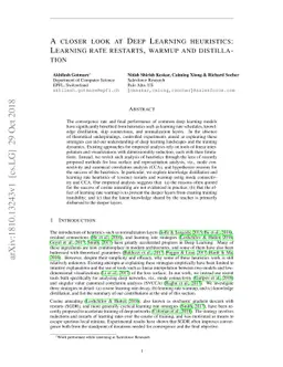 A Closer Look at Deep Learning Heuristics: Learning rate restarts,
  Warmup and Distillation