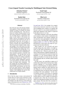 Cross-Lingual Transfer Learning for Multilingual Task Oriented Dialog