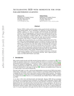 Accelerating SGD with momentum for over-parameterized learning