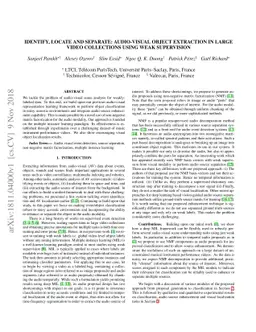 Identify, locate and separate: Audio-visual object extraction in large
  video collections using weak supervision