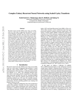 Complex Unitary Recurrent Neural Networks using Scaled Cayley Transform