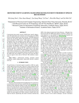 Reinforcement Learning Based Speech Enhancement for Robust Speech
  Recognition