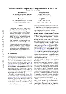 Playing by the Book: An Interactive Game Approach for Action Graph
  Extraction from Text