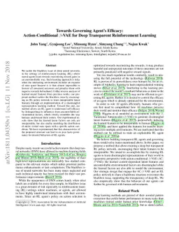 Towards Governing Agent's Efficacy: Action-Conditional $β$-VAE for
  Deep Transparent Reinforcement Learning