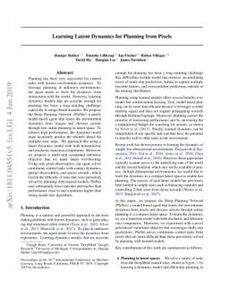 Learning Latent Dynamics for Planning from Pixels