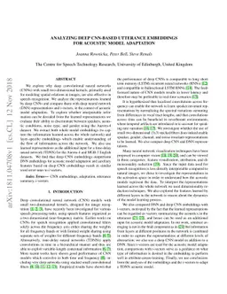 Analyzing deep CNN-based utterance embeddings for acoustic model
  adaptation