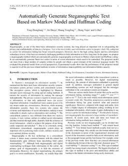 Automatically Generate Steganographic Text Based on Markov Model and
  Huffman Coding