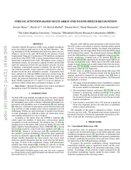 Stream attention-based multi-array end-to-end speech recognition