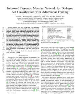 Improved Dynamic Memory Network for Dialogue Act Classification with
  Adversarial Training
