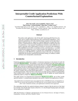 Interpretable Credit Application Predictions With Counterfactual
  Explanations