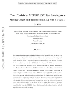 Team NimbRo at MBZIRC 2017: Fast Landing on a Moving Target and Treasure
  Hunting with a Team of MAVs