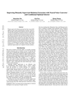Improving Distantly Supervised Relation Extraction with Neural Noise
  Converter and Conditional Optimal Selector