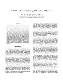 Multi-Winner Contests for Strategic Diffusion in Social Networks