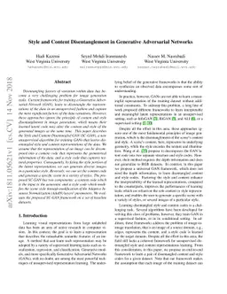 Style and Content Disentanglement in Generative Adversarial Networks