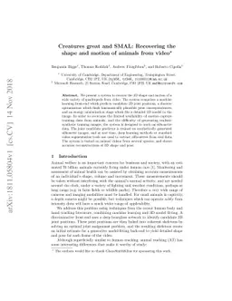 Creatures great and SMAL: Recovering the shape and motion of animals
  from video
