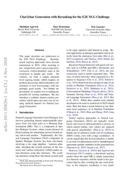 Char2char Generation with Reranking for the E2E NLG Challenge