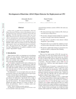 Development of Real-time ADAS Object Detector for Deployment on CPU