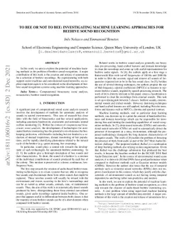 To bee or not to bee: Investigating machine learning approaches for
  beehive sound recognition