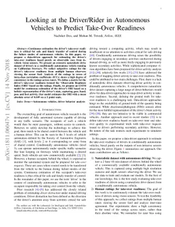 Looking at the Driver/Rider in Autonomous Vehicles to Predict Take-Over
  Readiness