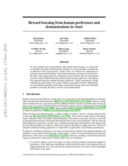 Reward learning from human preferences and demonstrations in Atari