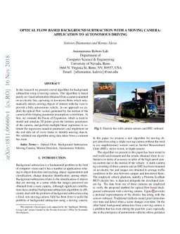 Optical Flow Based Background Subtraction with a Moving Camera:
  Application to Autonomous Driving