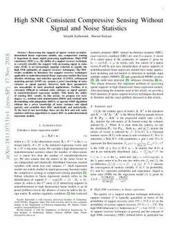 High SNR Consistent Compressive Sensing Without Signal and Noise
  Statistics