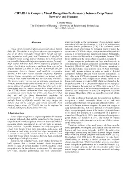 CIFAR10 to Compare Visual Recognition Performance between Deep Neural
  Networks and Humans