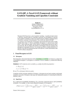 GAN-QP: A Novel GAN Framework without Gradient Vanishing and Lipschitz
  Constraint