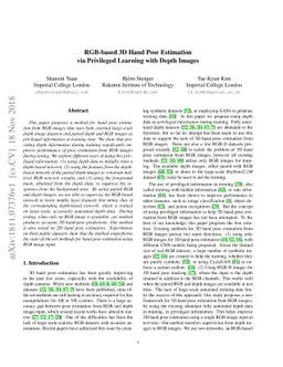 RGB-based 3D Hand Pose Estimation via Privileged Learning with Depth
  Images