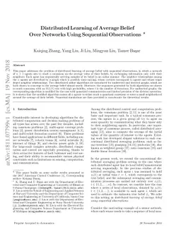 Distributed Learning of Average Belief Over Networks Using Sequential
  Observations