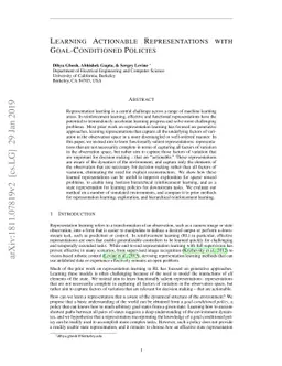 Learning Actionable Representations with Goal-Conditioned Policies