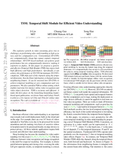 TSM: Temporal Shift Module for Efficient Video Understanding