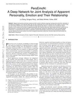 PersEmoN: A Deep Network for Joint Analysis of Apparent Personality,
  Emotion and Their Relationship