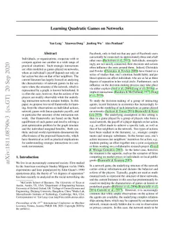 Learning Quadratic Games on Networks