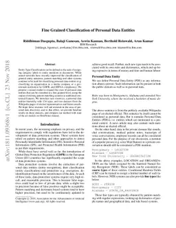 Fine Grained Classification of Personal Data Entities
