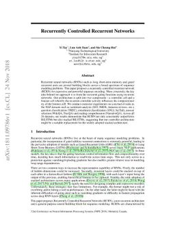 Recurrently Controlled Recurrent Networks