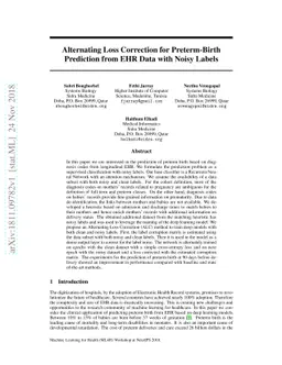 Alternating Loss Correction for Preterm-Birth Prediction from EHR Data
  with Noisy Labels