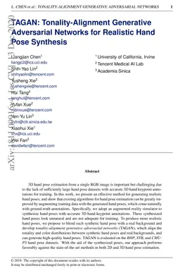 Generating Realistic Training Images Based on Tonality-Alignment
  Generative Adversarial Networks for Hand Pose Estimation