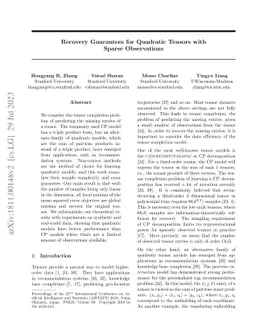 Recovery Guarantees for Quadratic Tensors with Sparse Observations