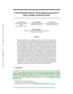 Critical initialisation for deep signal propagation in noisy rectifier
  neural networks