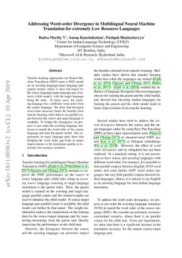 Addressing word-order Divergence in Multilingual Neural Machine
  Translation for extremely Low Resource Languages