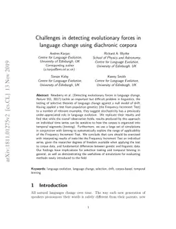 Challenges in detecting evolutionary forces in language change using
  diachronic corpora