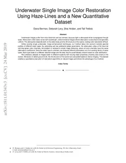 Underwater Single Image Color Restoration Using Haze-Lines and a New
  Quantitative Dataset