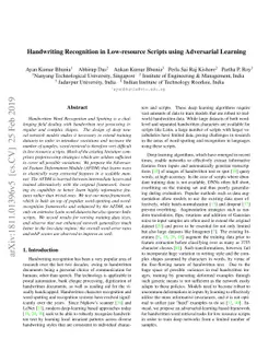 Handwriting Recognition in Low-resource Scripts using Adversarial
  Learning