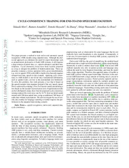 Cycle-consistency training for end-to-end speech recognition