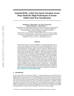 AttentionXML: Label Tree-based Attention-Aware Deep Model for
  High-Performance Extreme Multi-Label Text Classification