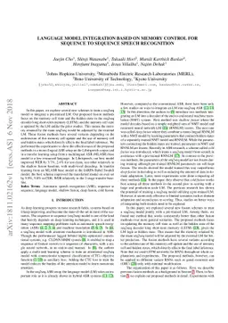 Language model integration based on memory control for sequence to sequence speech recognition