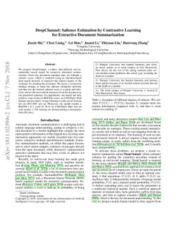 DeepChannel: Salience Estimation by Contrastive Learning for Extractive
  Document Summarization